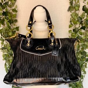 Coach Carry all Patent Leather Purse Black and Gold with two straps